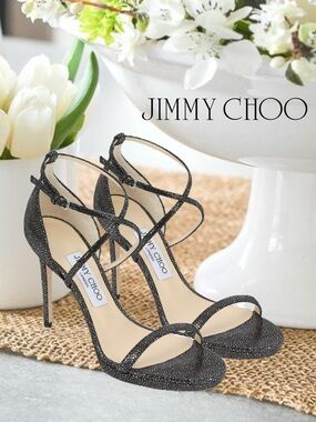 AUTHENTIC JIMMY CHOO GLITTERY BLACK HEELS
